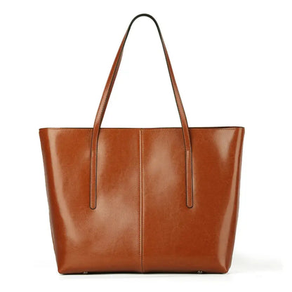 Women's Leather Tote Bag - Large Structured Shoulder Bag for Work