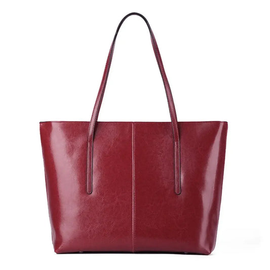 Women's Leather Tote Bag - Large Structured Shoulder Bag for Work