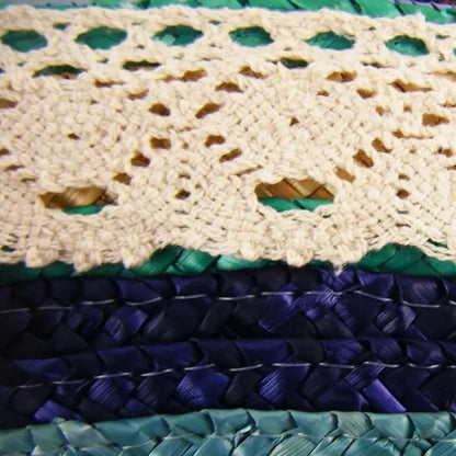 Straw Tote Bag for Women - Handmade Woven Beach Bag with Lace Bow for Summer Travel