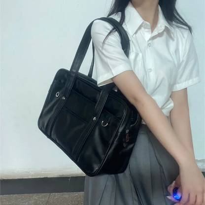 PU Leather Tote Bag for Women - Waterproof School & Laptop Shoulder Bag