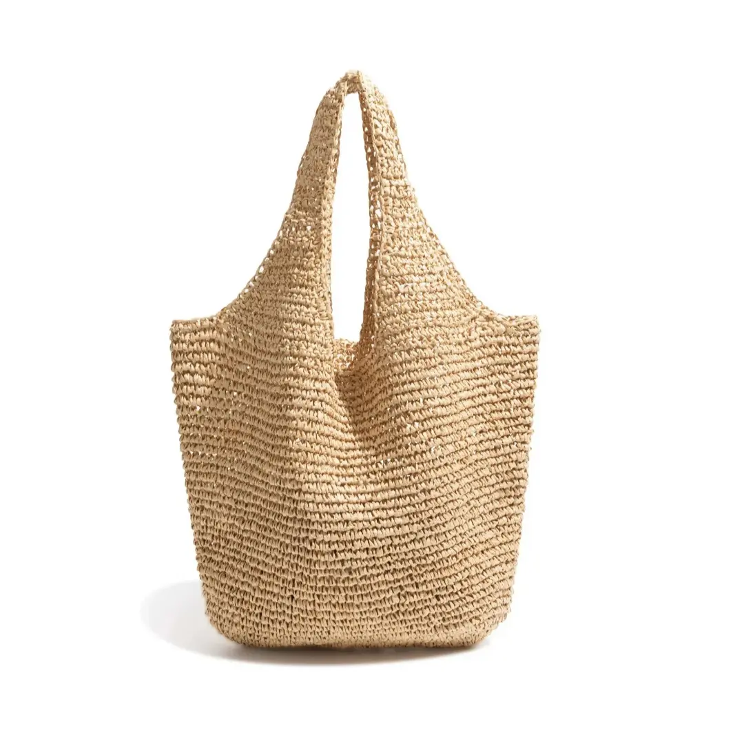 Large Straw Tote Bag for Women - Handmade Woven Beach Shoulder Bag