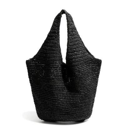 Large Straw Tote Bag for Women - Handmade Woven Beach Shoulder Bag