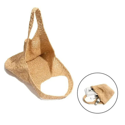 Large Straw Tote Bag for Women - Handmade Woven Beach Shoulder Bag