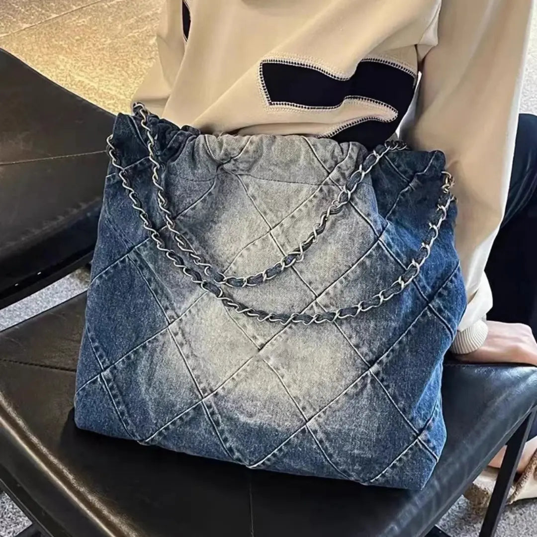 Denim Tote Bag for Women - Large Capacity Crossbody Shoulder Bag