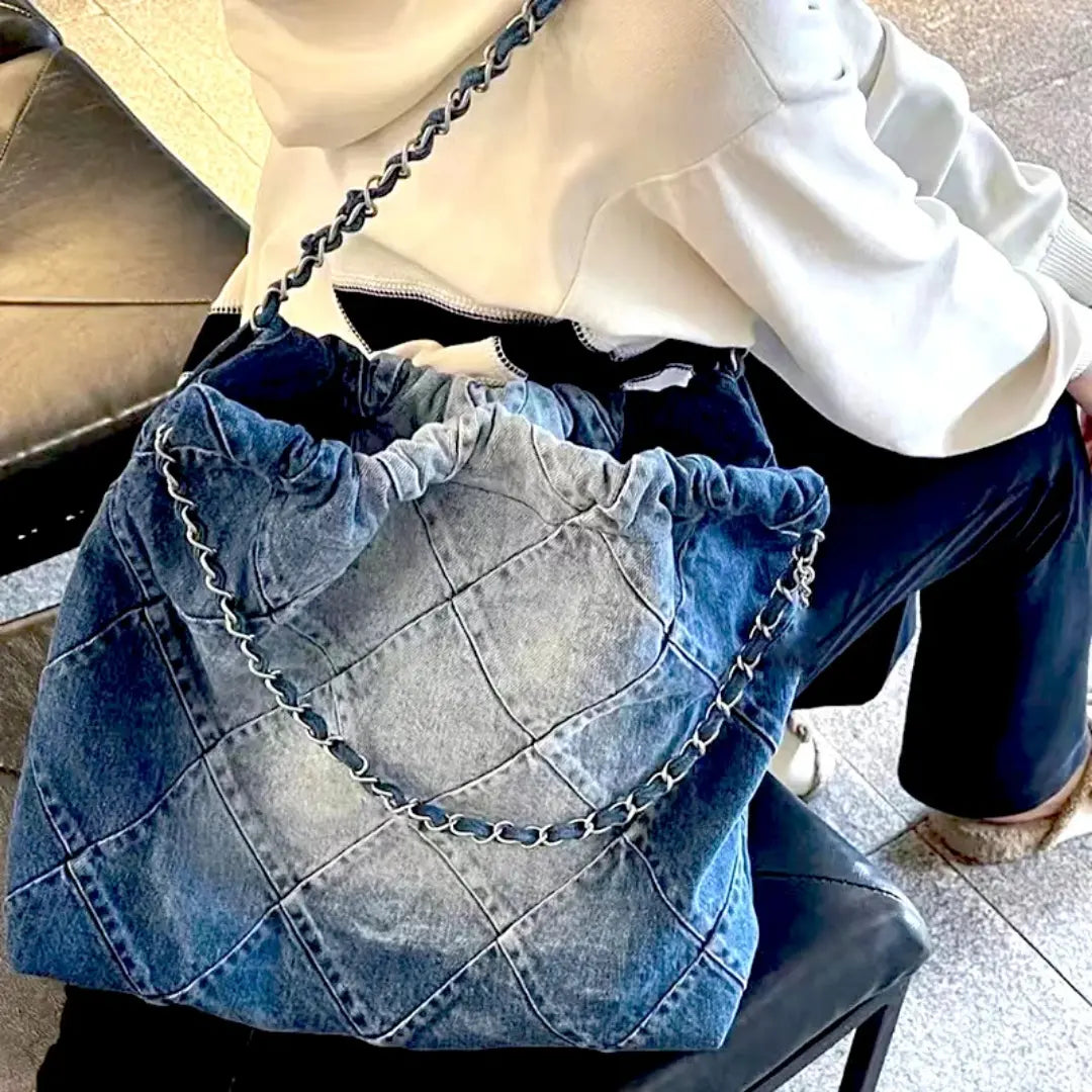 Denim Tote Bag for Women - Large Capacity Crossbody Shoulder Bag