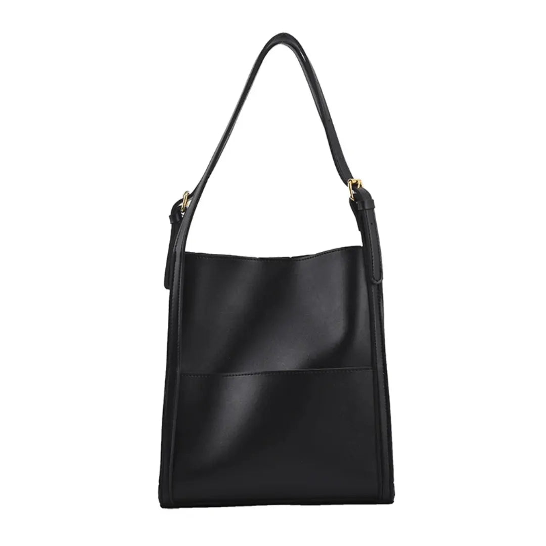 Velora – Minimalist PU Leather Tote Bag with Front Pocket & Adjustable Straps