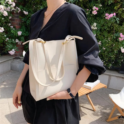 Velora – Minimalist PU Leather Tote Bag with Front Pocket & Adjustable Straps