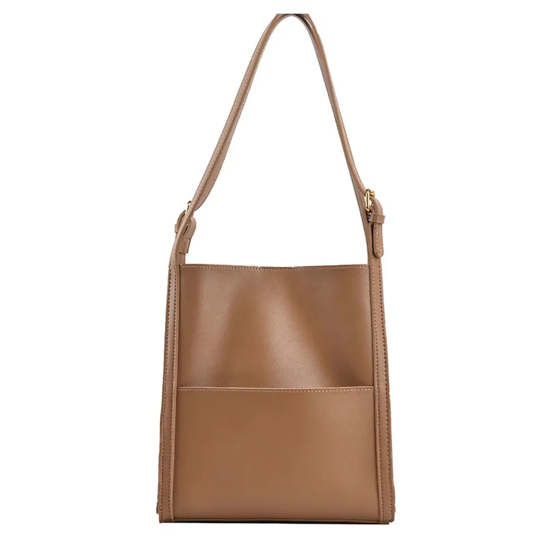 Velora – Minimalist PU Leather Tote Bag with Front Pocket & Adjustable Straps