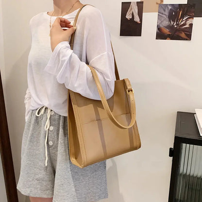Velora – Minimalist PU Leather Tote Bag with Front Pocket & Adjustable Straps