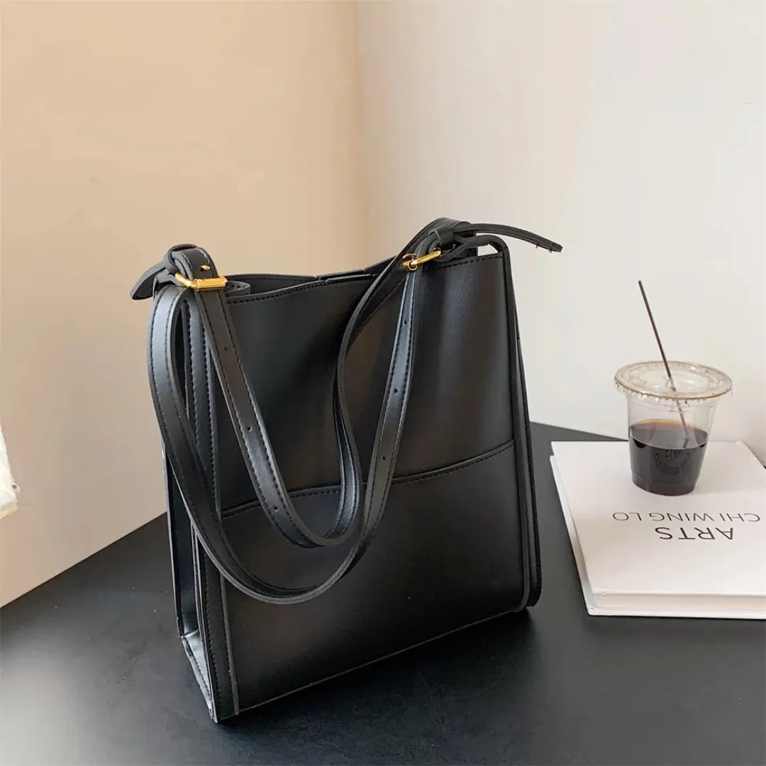 Velora – Minimalist PU Leather Tote Bag with Front Pocket & Adjustable Straps