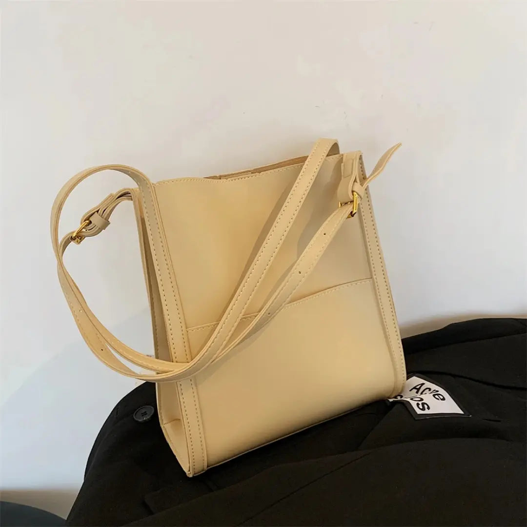 Velora – Minimalist PU Leather Tote Bag with Front Pocket & Adjustable Straps