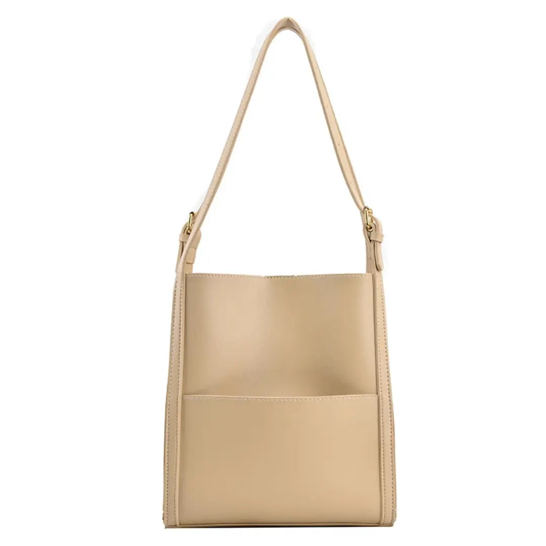 Velora – Minimalist PU Leather Tote Bag with Front Pocket & Adjustable Straps