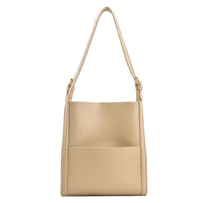 Velora – Minimalist PU Leather Tote Bag with Front Pocket & Adjustable Straps