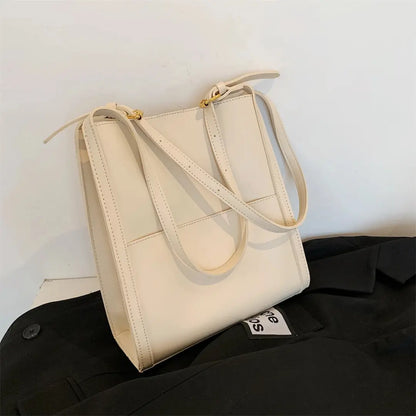 Velora – Minimalist PU Leather Tote Bag with Front Pocket & Adjustable Straps
