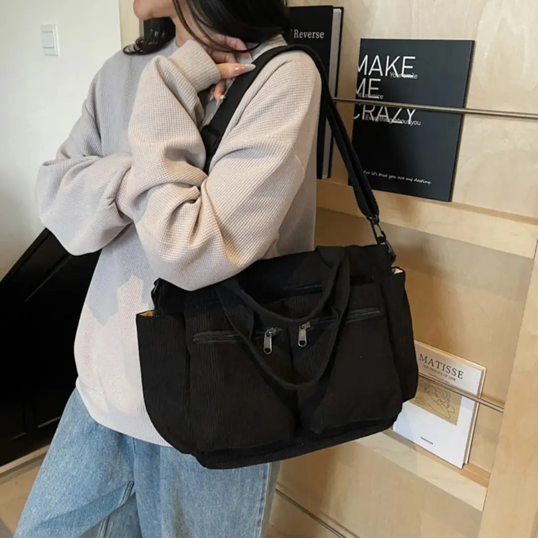 Corvia – Corduroy Tote Bag for Women with Multiple Pockets