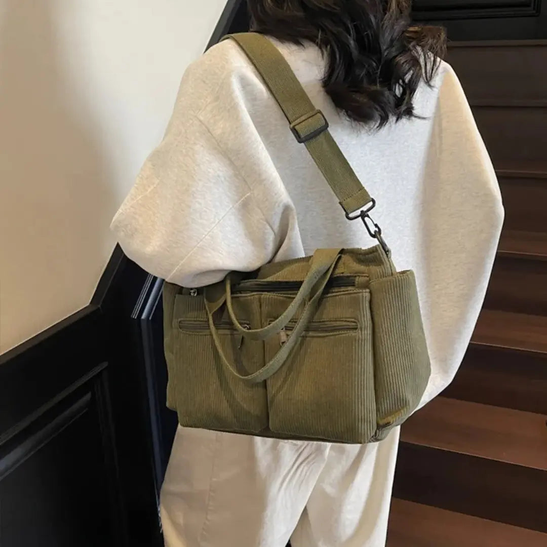 Corvia – Corduroy Tote Bag for Women with Multiple Pockets