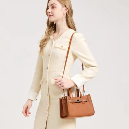 Eloria – Genuine Leather Satchel Tote Bag with Signature Lock Detail