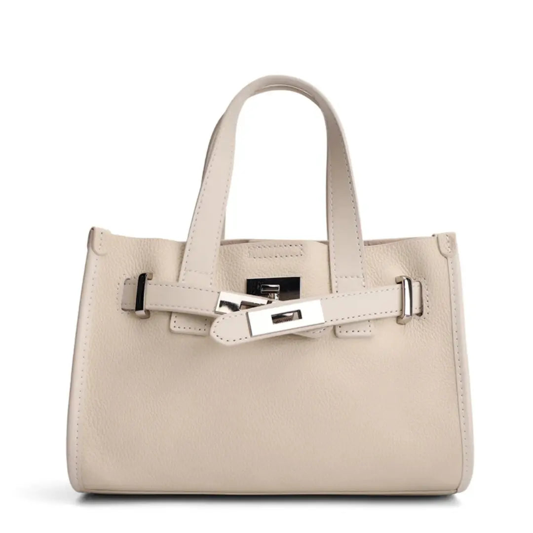 Eloria – Genuine Leather Satchel Tote Bag with Signature Lock Detail