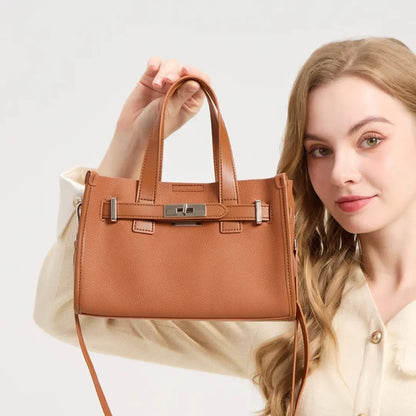 Eloria – Genuine Leather Satchel Tote Bag with Signature Lock Detail