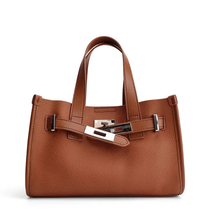 Eloria – Genuine Leather Satchel Tote Bag with Signature Lock Detail