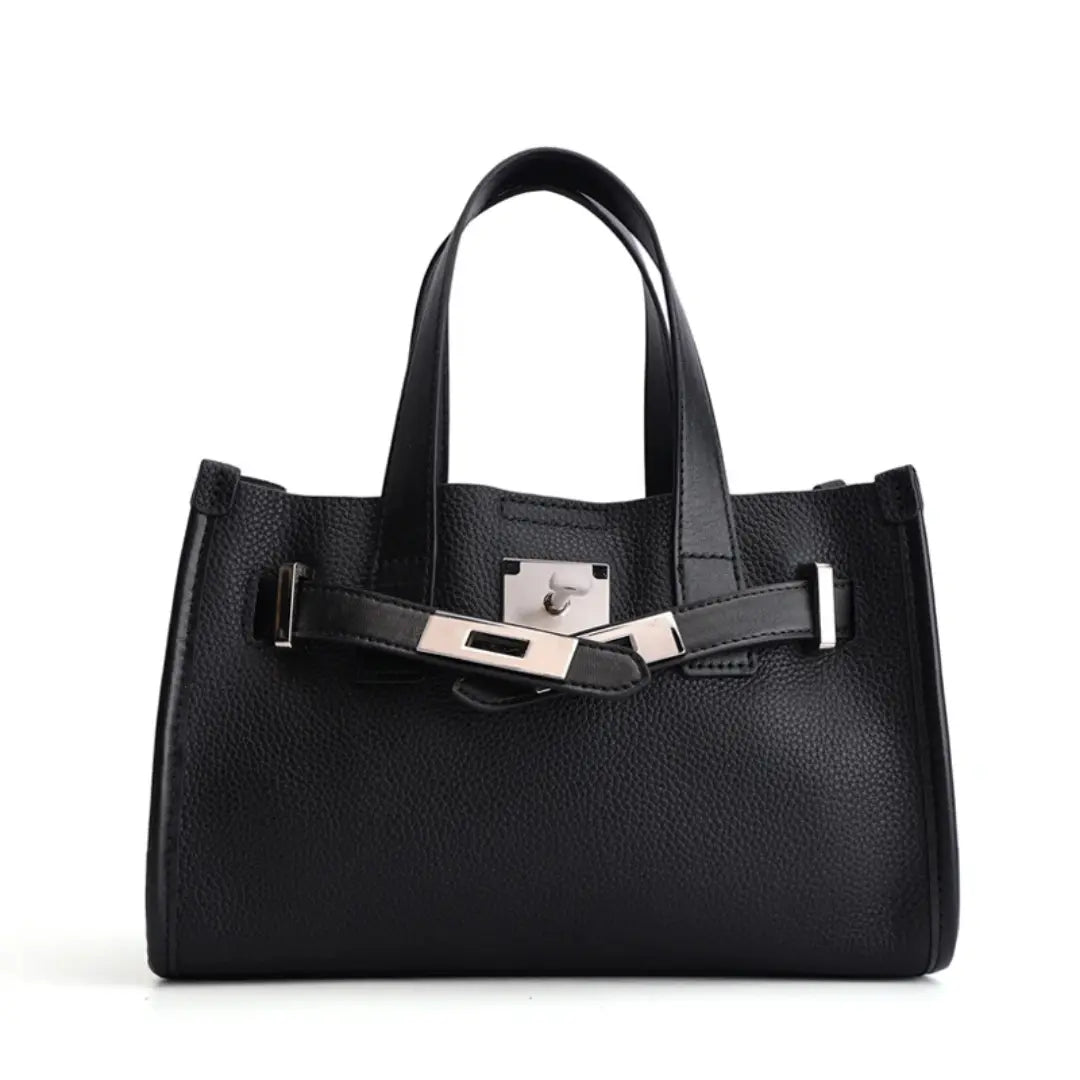 Eloria – Genuine Leather Satchel Tote Bag with Signature Lock Detail