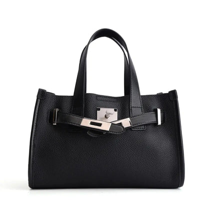 Eloria – Genuine Leather Satchel Tote Bag with Signature Lock Detail