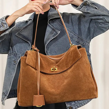 Zorella – Suede Leather Tote Bag Shoulder Handbag Frosted Cowhide Crossbody Purse