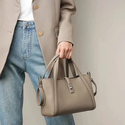 Genuine Leather Tote Bag for Women - Luxury Cowhide Top Handle Shoulder Bag