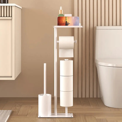 Freestanding Toilet Roll Holder with Storage - Modern Bathroom Organizer
