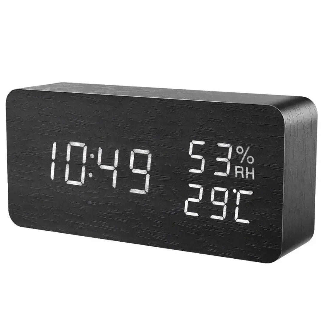 Rectangular Wooden LED Alarm Clock - Minimalist Desk Clock with Temperature Display