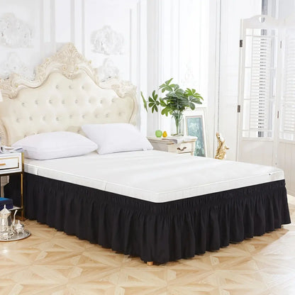Adjustable Ruffled Bed Skirt - Elastic Wrap Around Bed Cover