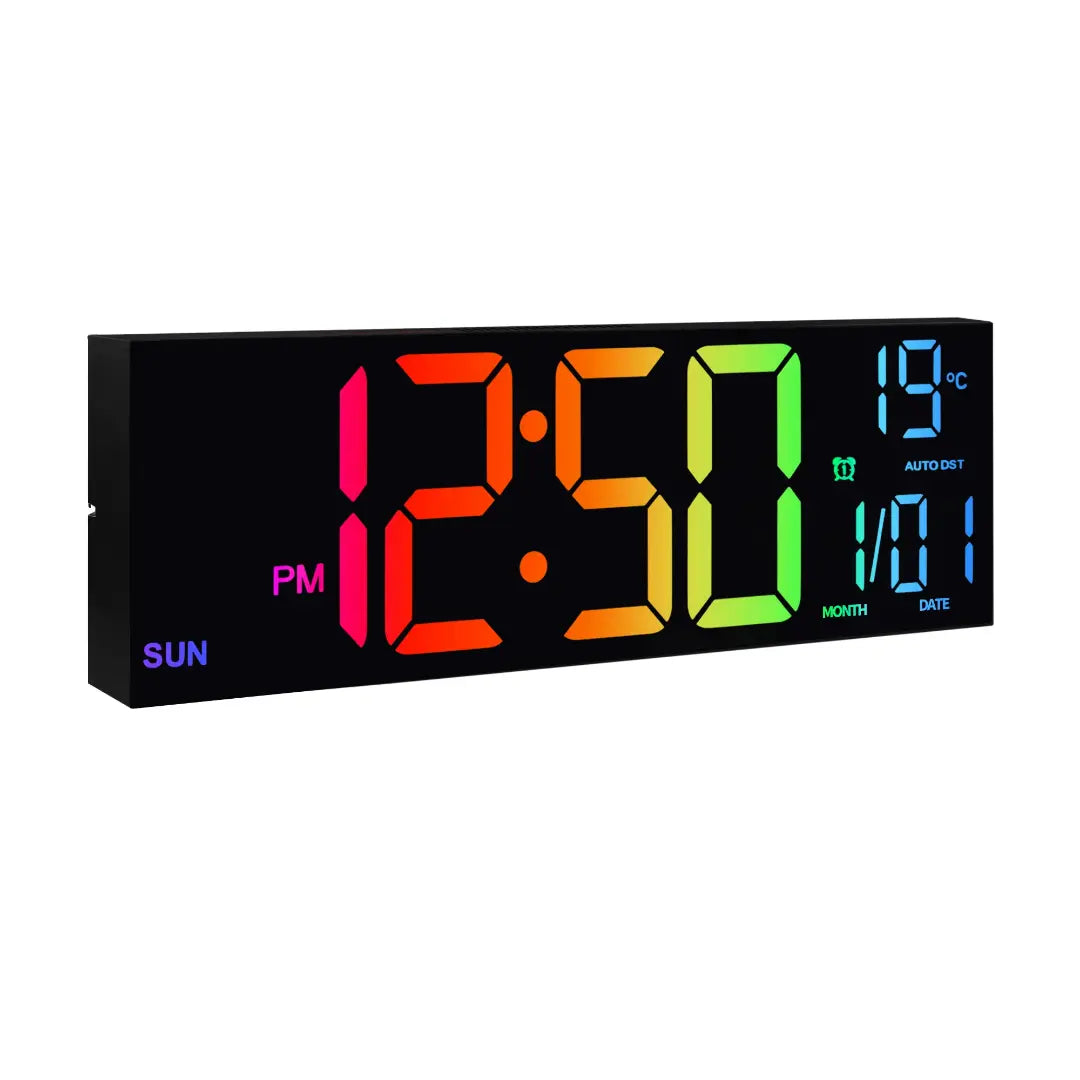 40cm Large Digital LED Wall Clock with Remote Control - 8 RGB Colors