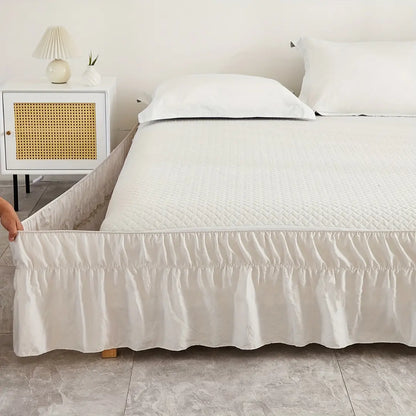 Adjustable Ruffled Bed Skirt - Elastic Wrap Around Bed Cover