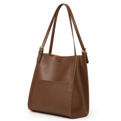 Velora – Minimalist PU Leather Tote Bag with Front Pocket & Adjustable Straps