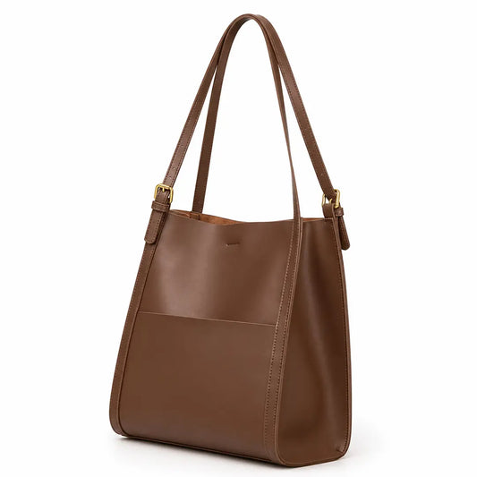 Velora – Minimalist PU Leather Tote Bag with Front Pocket & Adjustable Straps