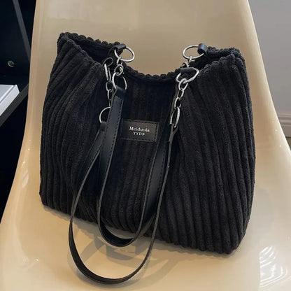 Cordexa – Corduroy Shoulder Tote Bag Soft Ribbed Travel Bag