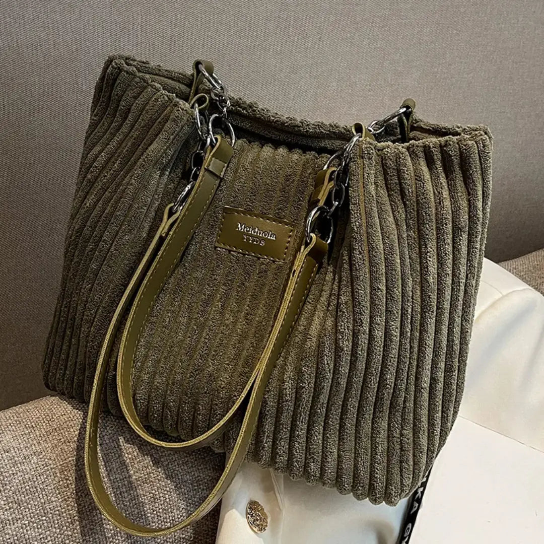 Cordexa – Corduroy Shoulder Tote Bag Soft Ribbed Travel Bag