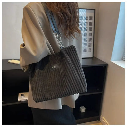 Cordexa – Corduroy Shoulder Tote Bag Soft Ribbed Travel Bag