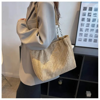 Cordexa – Corduroy Shoulder Tote Bag Soft Ribbed Travel Bag