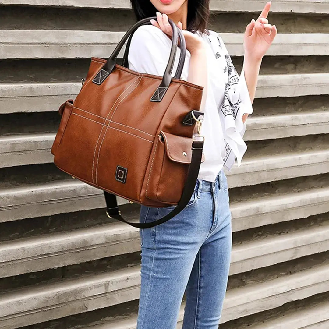 Virella – Vintage Leather Laptop Tote Bag for Women Large Capacity Shoulder Bag