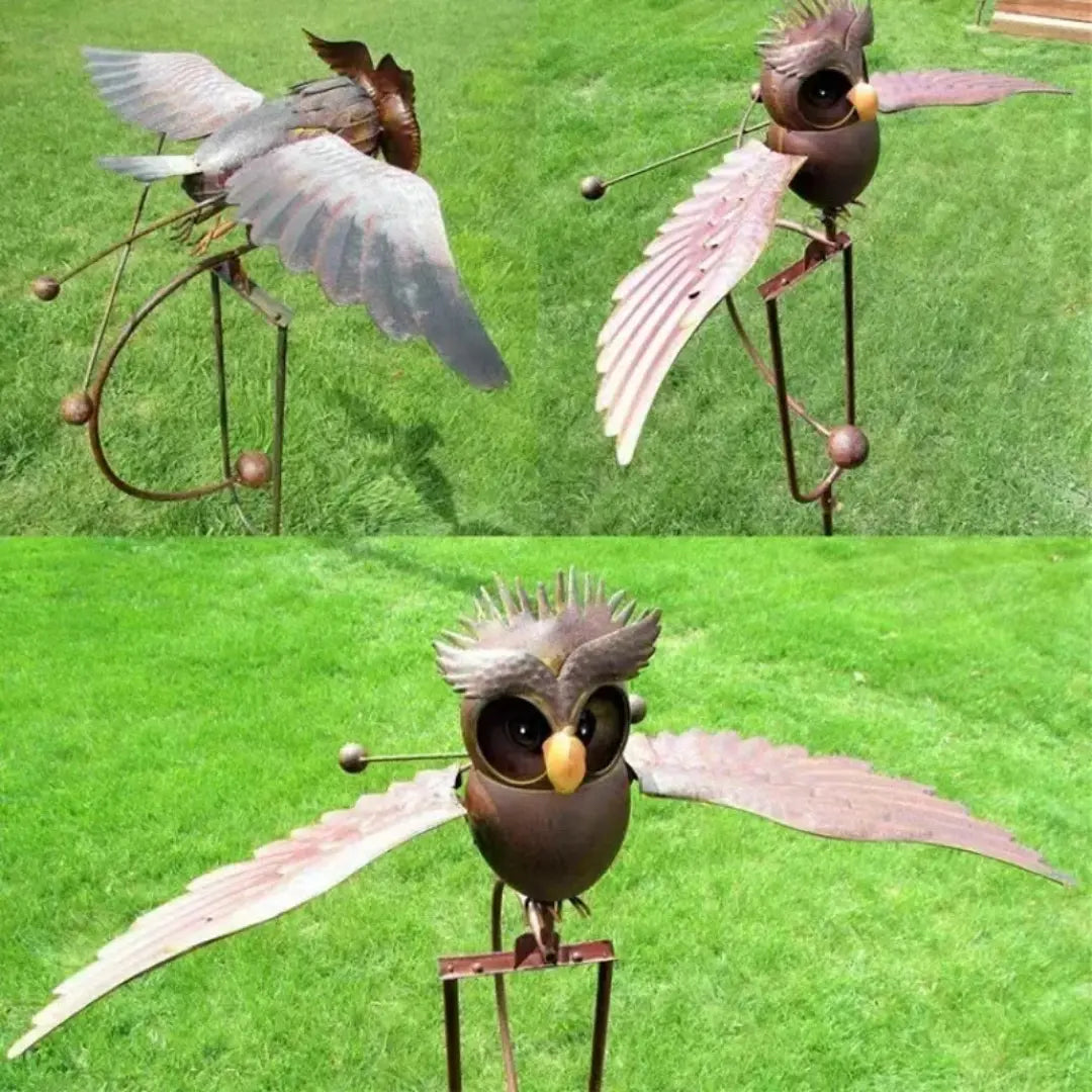 Garden Wind Spinner Metal Outdoor Ornament - Owl & Eagle Yard Decoration