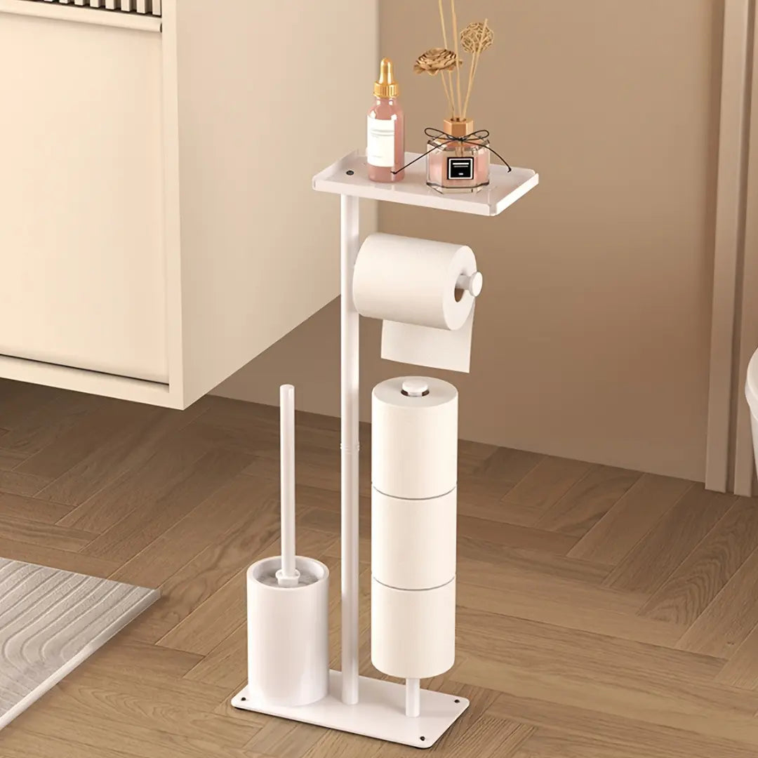 Freestanding Toilet Roll Holder with Storage - Modern Bathroom Organizer