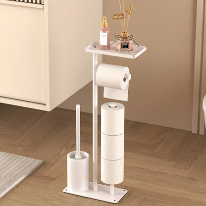 Freestanding Toilet Roll Holder with Storage - Modern Bathroom Organizer