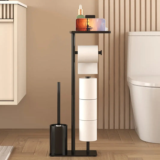 Freestanding Toilet Roll Holder with Storage - Modern Bathroom Organizer