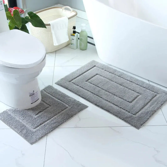 2 Piece Bathroom Mat Set - Soft Absorbent Bath Mat & Pedestal Mat