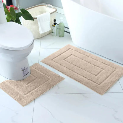 2 Piece Bathroom Mat Set - Soft Absorbent Bath Mat & Pedestal Mat