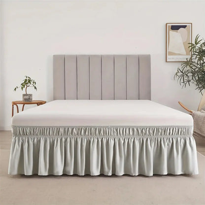 Adjustable Ruffled Bed Skirt - Elastic Wrap Around Bed Cover