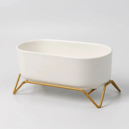 Small White Ceramic Succulent Planter with Gold Metal Stand