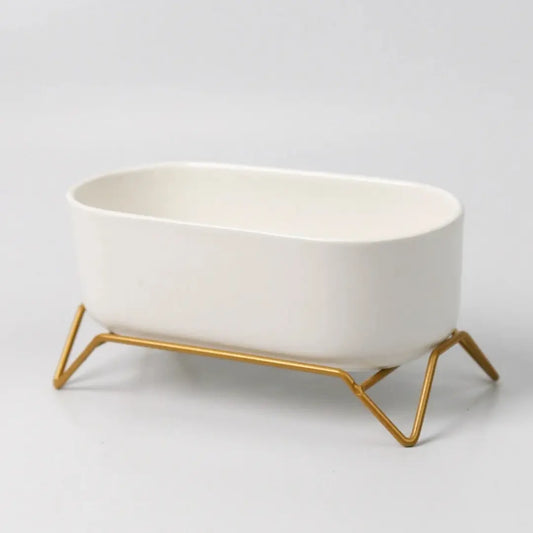 Small White Ceramic Succulent Planter with Gold Metal Stand