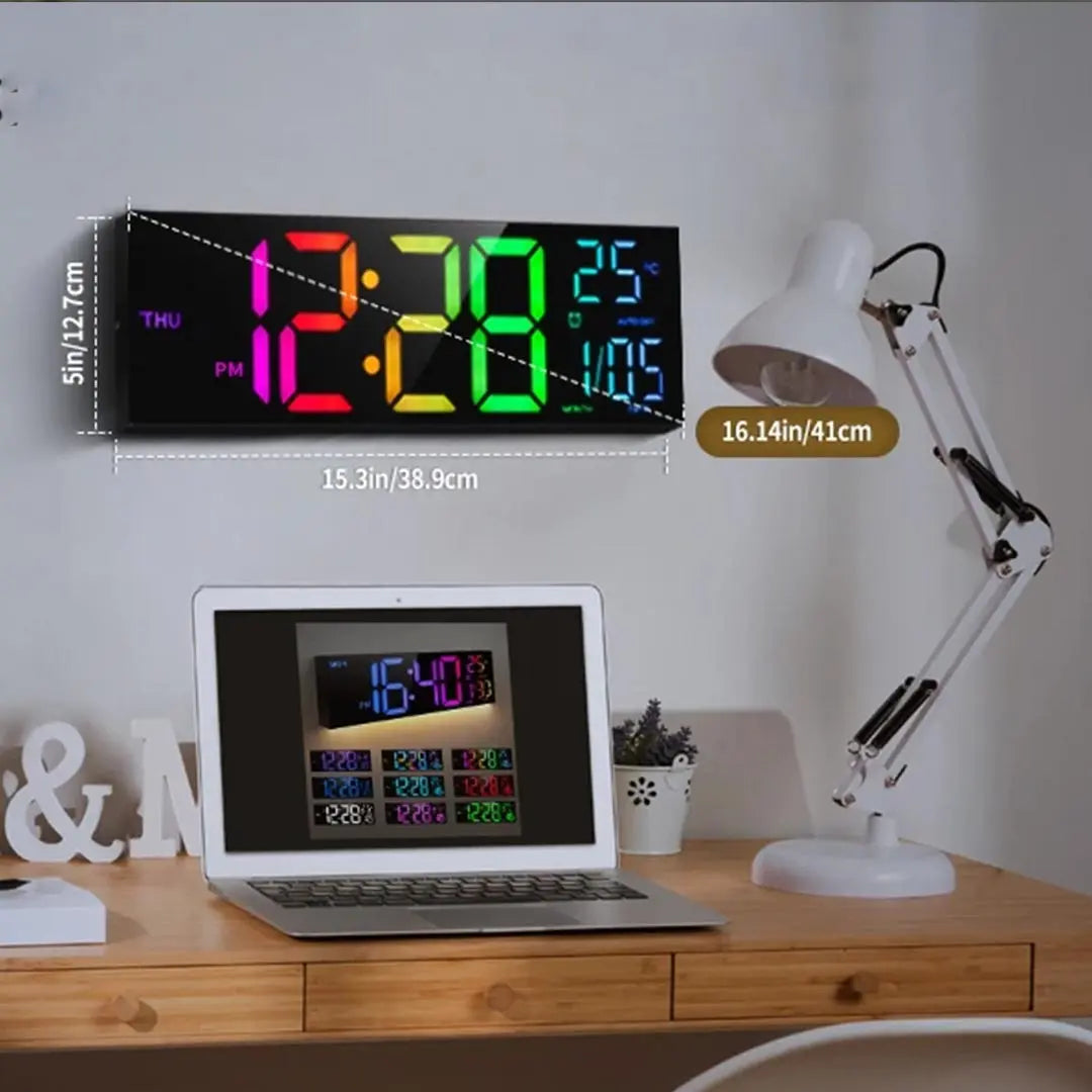 40cm Large Digital LED Wall Clock with Remote Control - 8 RGB Colors